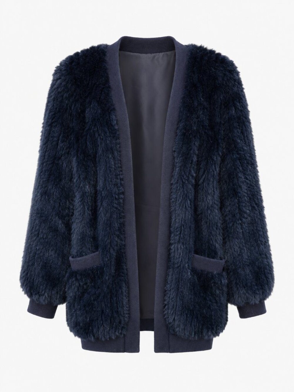 Adrienne Landau Open Front Black Rabbit Fur Jacket
